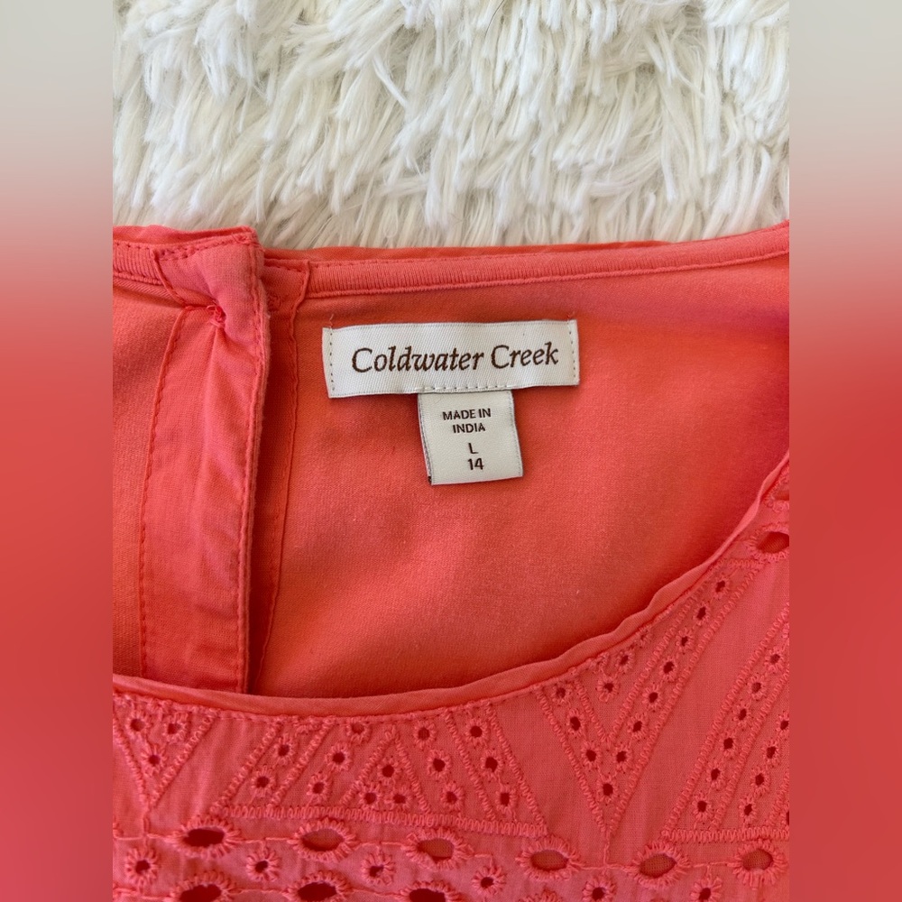Coldwater Creek | Coral Eyelet 3/4 Length Sleeve Top - Picture 3 of 9